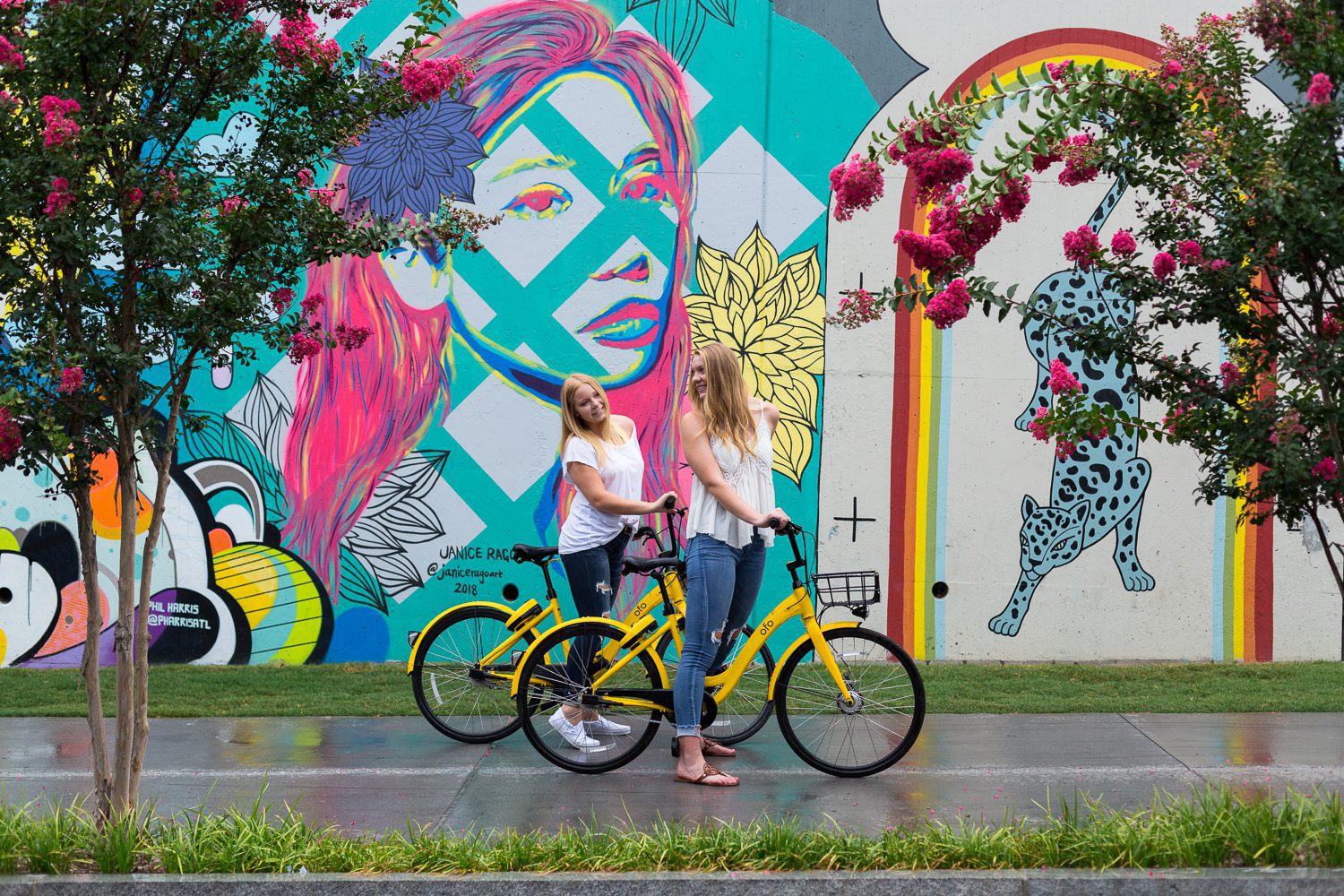 sisters riding yellow bikes after ran on wylie street in atlanta
