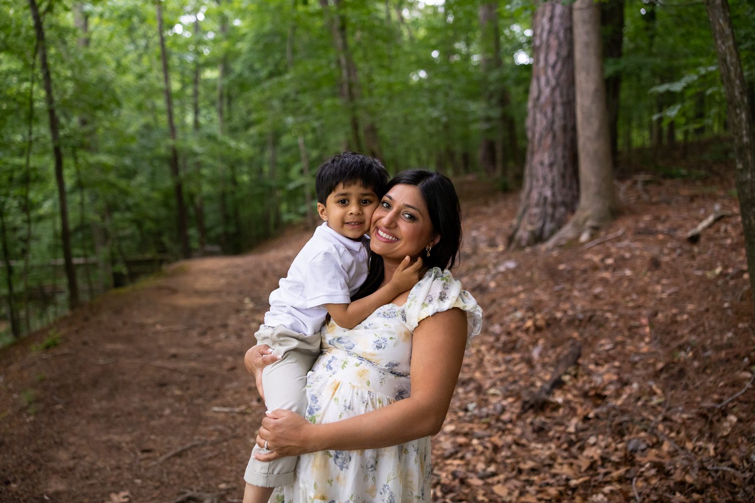 Mother hugging son during Brookhaven family photography session